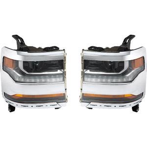 labwork Headlight Assembly Chrome Housing Replacement for Silverado 1500 2016-2018 HID with DRL Passenger Side and Driver Side 84388723 84356947