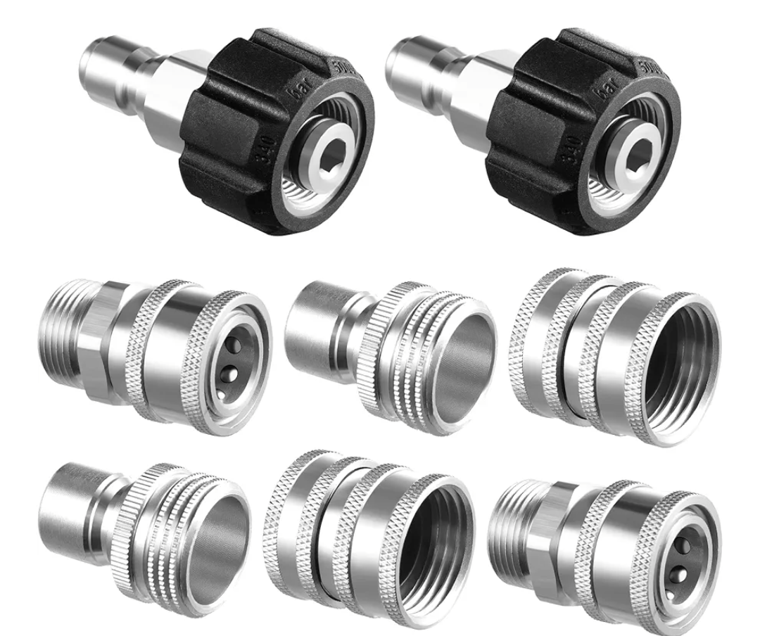 Twinkle Star Pressure Washer Adapter Set, Stainless Steel Quick Disconnect Kit, M22 14 mm Quick Connect Swivel to 3/8'' Quick Connect Fittings, 3/4" to Quick Release 8 Sets