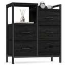 Furnulem 5 Drawer Black Dressers for Bedroom 2 Tier Shelf Storage Small Fabric Dresser for Closet Sturdy Metal Frame Modern Style Storage Cabinets Organization Units for Hallway Rooms, Black Oak