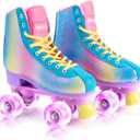 NEMONE Roller Skates for Girls, Women Roller Skates with Light up Wheels, Classic Shiny Mermaid Rollerskates, High Top Outdoor Indoor Skates for Adults Youth Kids (Pink), Size 32