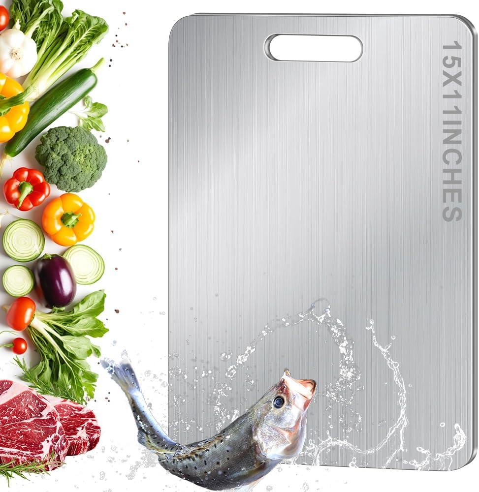 Titanium Cutting Board for Kitchen, Stainless Non Stick Chopping Board, Upgrade Double Sided Food-Grade Titanium Board for Kitchen for Meat Cheese Vegetable (S-Large)