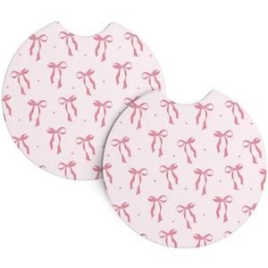 2 Pack Pink Bow Car Cup Coasters Holder 2.7" Cute Car Accessories Women Girl 