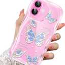 Compatible for iPhone 16 Case, Pretty Butterfly Print Three-Dimensional Wave Clear Case for Girls Women, Soft Full Package Anti-Fall Cover for iPhone 16, Water Blue Butterfly