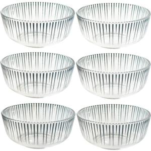 12 oz Glass Serving Bowls Set for Entertaining, Rice Bowls, Soup Bowls, Dipping Bowls, 6 Pack Tempered Glass Stiped Small Bowls