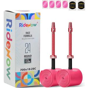 RideNow Bike Tire Tube for Road/MTB/Fatbike/Gravel/BMX, Bike Inner Tube with 45/65/85mm Presta Valves, Ultra-Light & Puncture Resistant TPU Inner Tube(Include Patch Repair Kits) (road 700/18C-28C 24g, 2 pack 65mm metal valve)