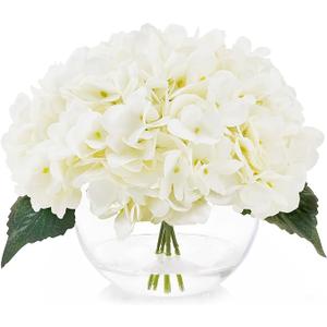 Faux Hydrangea Flowers in Vase, Small Silk Flowers in Vase with Fake Water for Home Decor Wedding Table (Cream)