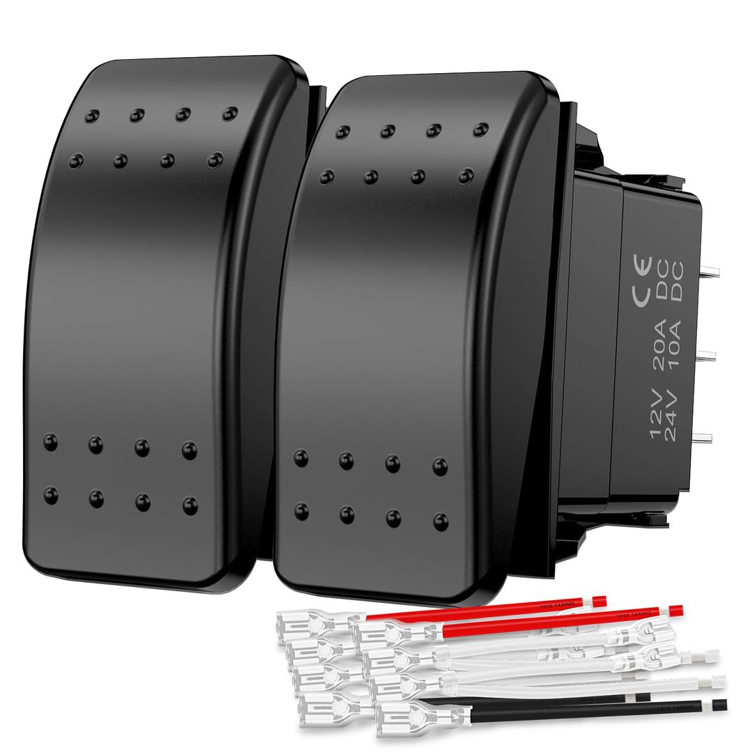 Nilight 2 Pack Momentary Rocker Switches 6 Pin Waterproof (ON)-Off-(ON) DPDT Toggle Switch 20A/12V 10A/24V with Jumper Wires Set for Cars Trucks Boats ATVs UTVs RVs
