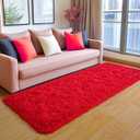 KING DARE Runner Rugs for Bedroom, 2x6 Red Rug for Dorm Girls Room, Fluffy Shaggy Fuzzy Shag Plush Non-Slip Washable Soft Carpet for Bedside Kids Room Indoor Decor