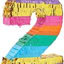 Number 2 Rainbow Pinata with Hanging Loop for Kids 2nd Birthday Party Decorations, Centerpiece Anniversary, Mexican Fiesta, Easy to Fill Label (11x3x16.5 in, Small)