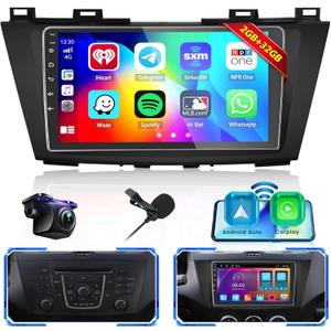 for Mazda 5 CW 2010-2015 Android Car Stereo 9" Touch Screen with Wireless Carplay Android Auto, Radio Dash Kit GPS Navigation WiFi Bluetooth SWC Mirror Link, Mic Backup Camera