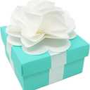 Premium Favor Gift Box for Wedding, Bridal Shower, Birthday and All Events, 3.75" L x 3.75" W x 2" H Size, 10 Count Per Pack (1-Pack, Robin Egg Blue) - Includes White Satin Ribbons & Paper Flower for Each Box