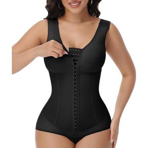 SHAPSHE Fajas Body Shaper Colombianas Moldeadoras Triple-Abdominal Compression Breathe-Easy Faja with Zero-Pressure Bra (Black, L)