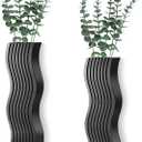 2 Pack Wall Decor Wood Wall Planters for Indoor Plants, Modern Wall Planter for Bathroom, Kitchen, Dining Room, Living Room Wall Decor, Farmhouse Wall Vase for Decor Dried Flowers and Faux Greenery (Black)