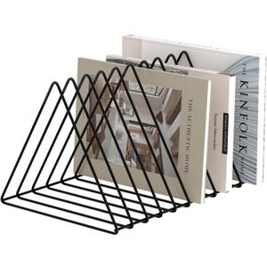 Urban Deco Triangle Desk Organizer - Metal Wire Magazine Holder, 10 Sections, Decorative File Folder Organizer, Vinyl Record Storage, Office File Holder - Black