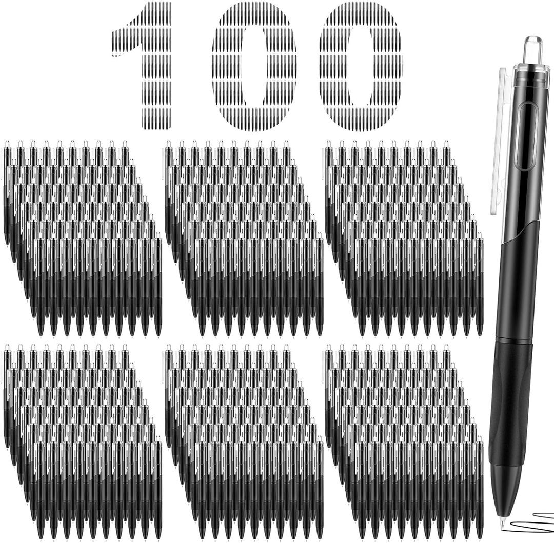 100 Pcs 0.5mm Black Gel Ink Pens Bulk, Retractable Click Medium Point Ballpoint Pens Smooth Writing Comfortable Grip for Back to School Office Classroom Business Home Work(Black,Classic)