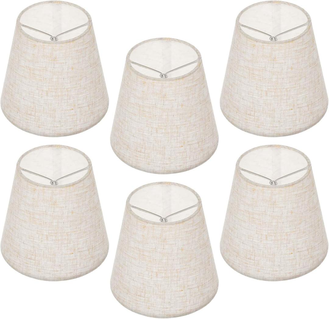 6 Pcs Small Clip-On Lamp Shades, 3.5x5.1x5.5 Inch Beige Linen Chandelier Replacement Shades for Chandeliers, Wall, Ceiling, Table and Floor Lamps