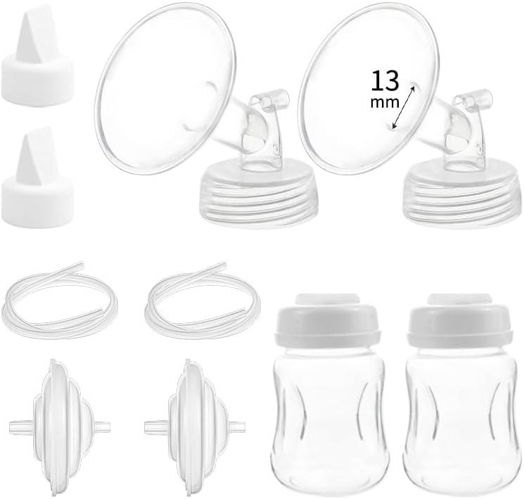 Pump Parts Compatible with Spectra S1/S2/9 Plus, Not Original Accessories, Full Set Replacements Include 13mm Flange, Duckbill Valve, Backflow Protector, Tubing and Bottle