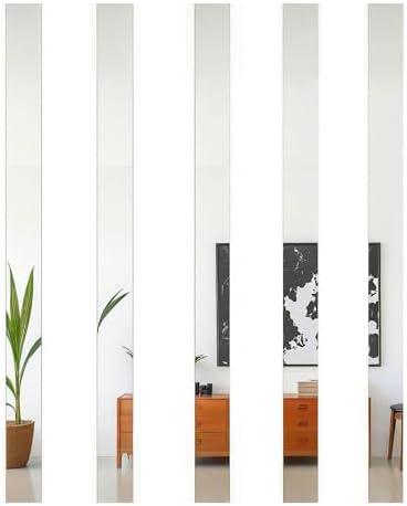 Mirror Acrylic Trim Roll, Peel and Stick Self Adhesive Wall Molding Strips – 5 Rolls x 4 FT (Total 20 FT), 1.6 Inch Wide Flexible Mirror Tape for Wall Paneling (Silver Mirror, 4 FT x 1.6 in)