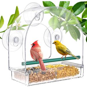 SUNALLY Window Bird Feeder for Outdoors, Clear Feeders Window Mounted with Strong Suction Cups, Fummingbird Feeder for Viewing Inside, Oriole, Finch Bird Watching for Cats, Elderly, Kids