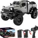 1:18 Scale All Terrain Remote Control Car, 2.4 GHz 4WD RC Rock Crawler with LED Lights, 12KPH Off-Road Pickup Truck Vehicle Toys RTR Gift for Kids Adults (Gray)