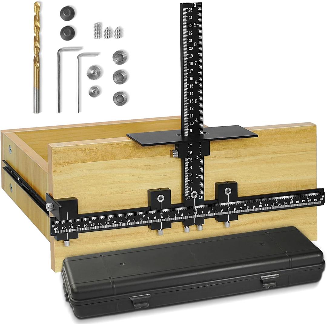vicrays Cabinet Hardware Handle Jig - Aluminum Alloy Cabinet Template Tool Woodworking Drilling Hole Doweling Guide Punch Locator for Installation Handles Knob on Drawer Door Pulls(Black)