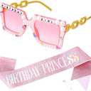 3 x Pink Birthday Princess Sash and Sunglasses for Women Birthday Girl Party Decoration Party Gifts