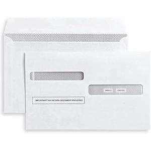 100 Envelopes Designed for W-2 Forms 4-Up, Self- Seal Double Window, Security Envelopes Pack of 100