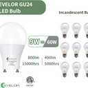evelor GU24 LED Light Bulb,60 Watt Equivalent Daylight White 5000K,Non-Dimmable,Efficient 9W,800 Lumens Twist and Lock 2 Prong Light Bulbs,15000 Hours,Ideal for Kitchen,Living Room,Bedroom, 4-Packs