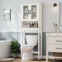 Over The Toilet Storage Cabinet, Over Toilet Bathroom Organizer with Doors and Adjustable Shelf, Thicken Frame Above Toilet Storage Cabinet Behind Toilet Bathroom Organizer, Cream White, 69.49'' H x 26.06'' W x 8.86'' D