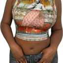 Women's Sculpture Graphic Y2k Cropped Tank Tops Crewneck Sleeveless Slim Shirts (Large, Green Multicolor)