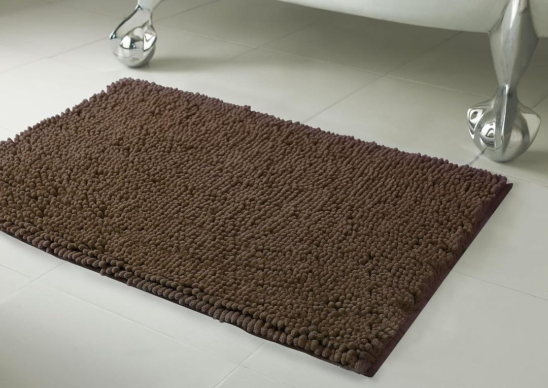 Creative Home Ideas Resort Collection Plush Chenille Bathroom Rugs – Non-Slip Backing and Machine Washable, Mocha Brown - 36 x 25 Inches Bath Mat