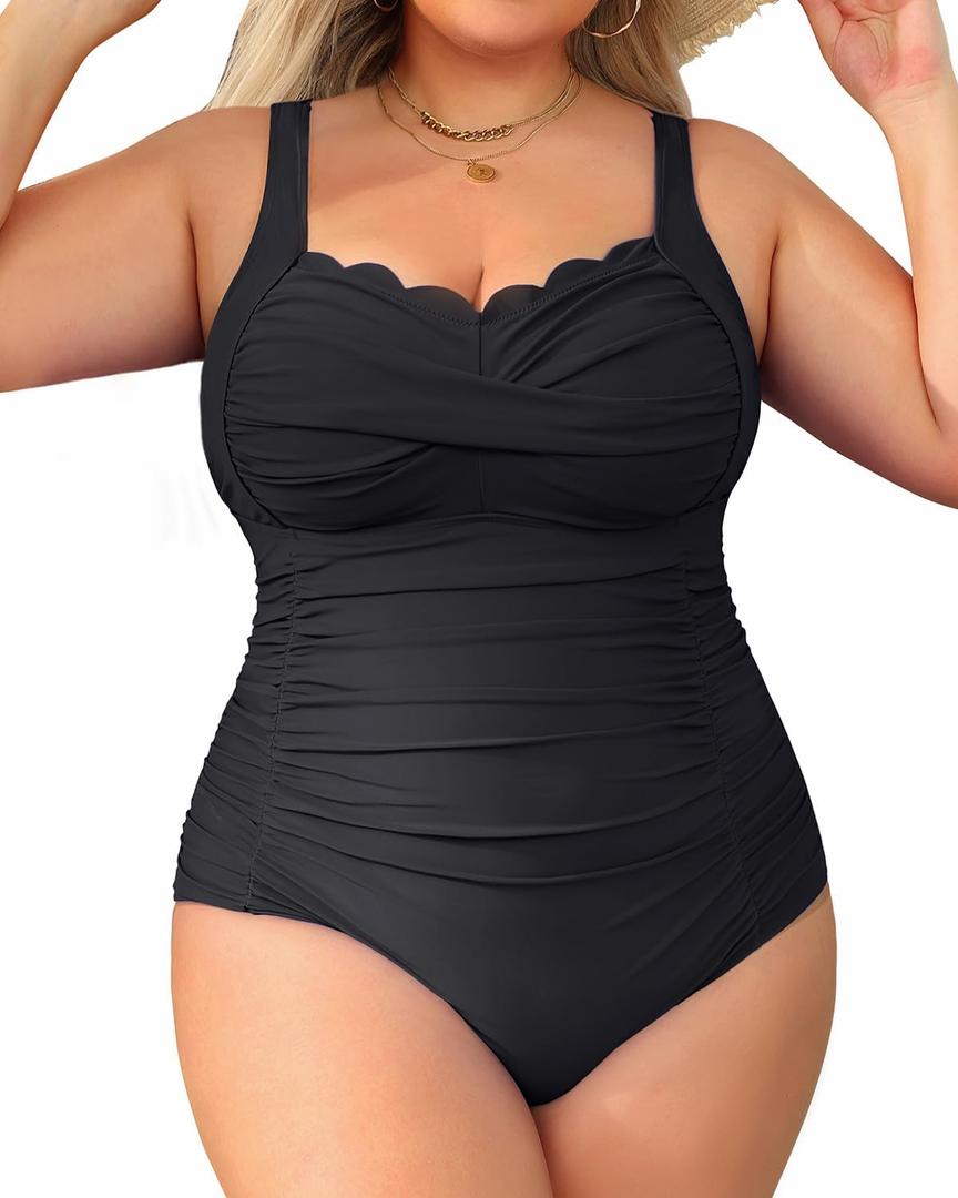 Aqua Eve Womens Plus Size One Piece Swimsuit- Tummy Control Bathing Suit Full Coverage Swimwear (Black, 20W)