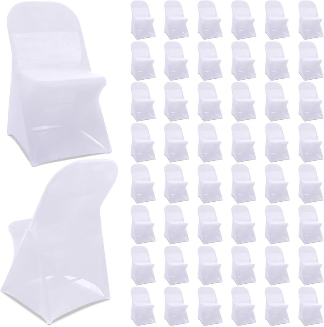 Newwiee Spandex Stretch Folding Chair Covers Bulk Fitted Universal Chair Protector Pack Removable Washable for Wedding Party Dining Banquet Event(white,50 Pcs)