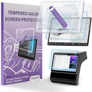 Screen Protector For Tesla Model Y Juniper Accessories 2025 2026/For Tesla Model 3 Highland Accessories 2024 2025 2026 [No Glare/Anti-Fingerprint] 15.4" 8" Glass Protector Crystal Clear