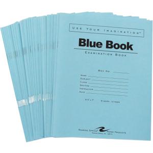 ROARING SPRING Blue Exam Book, Wide Ruled with Margin, 6 Sheets/12 Pages, 8.5" x 7", Pack of 50