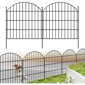 FOREHOGAR Metal Garden Fence 28in (H) x 11.7ft (L), 5 Panels + 6 Stakes Rustproof Border Fence Animal Barrier for Dog, No Dig Garden Fencing for Yard Flower Bed Patio Outdoor, CTW2828 Black