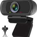 Full HD 1080P Webcam with Privacy Shutter and Tripod, Pro Streaming Web Camera with Microphone, Widescreen USB Computer Camera for Laptop Desktop (Black)