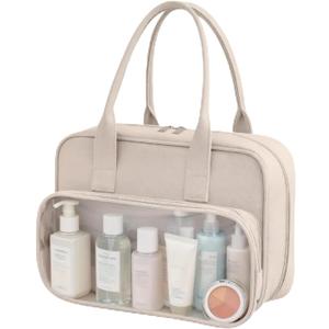 Toiletry Bag with Clear Window,Lightweight Travel Makeup Organizer with Handle,Ita Bag Style for Cosmetics & Pins