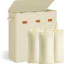 SONGMICS 42.2 Gallon (160 L) Laundry Hamper, 3-Compartment Laundry Basket Sorter with Lid, Labels, Removable Liner Bags, for Bedroom, Cream White URLH013W01