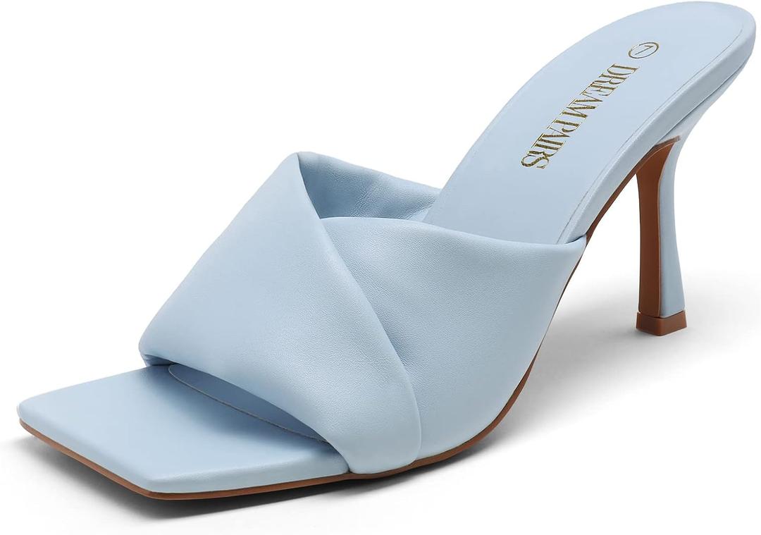 DREAM PAIRS Womens High Stilettos Heels Mules Open Square Toe Slip On Comfort Sexy Dress Pumps Sandals Evening Party Prom Dance Shoes (9.5, Baby/Blue)