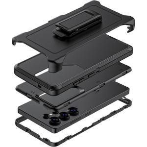 Compatible with Samsung Galaxy S25 Ultra Case, with Belt Clip Holster Heavy Duty Rugged Shockproof Full Body Protection Kickstand Cover for Samsung Galaxy S25 Ultra Phone (Black)
