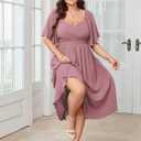 SHESTARR Women's Plus Size Midi Dress Sweetheart Neck Short Sleeve Wedding Guest Cocktail A Line Flowy Dress