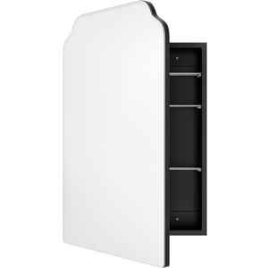 AGDULL Victorian-Style Recessed Bathroom Medicine Cabinet, Wood Wall Cabinet with 17.5"x29" Curved Mirror, Bathroom Storage Cabinet, Black, Left-Swing Door