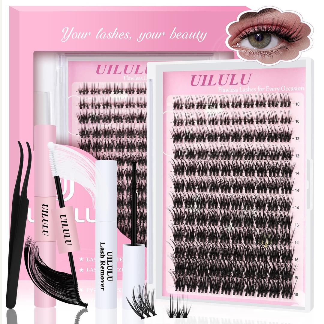 Lash Clusters Kit 10-18mm Mix D Curl DIY Extension Eye Natural Lashes False Wispy EyeLash Cluster with Bond & Seal, Glue Remover, Tweezers(U20 Lash Kits)