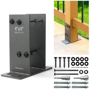 Hulave 2 Pack Stainless Steel 4" x 4" (Actual: 3.5" x 3.5") Post Base, Suitable for Terrace Railing, Fence, Mailbox, Gazebo, Porch, etc Concrete Support Anchor Base Post Anchor Bracket (Dark Gray)