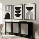 Framed Boho Wall Art for Living Room, Large 3 Piece Neutral Geometric Black and Beige Abstract Pictures Wall Art Decor, Farmhouse Vintage Artwork Home Decor for Hallway Office Guest Room 24x36 Inch
