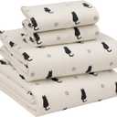 RUVANTI Flannel Sheets King Size - 100% Cotton Brushed King Size Sheets Set - Deep Pockets 16 Inches Bed Sheets - All Seasons Breathable & Extra Soft - Warm & Cozy, 4 Piece, Black Cat