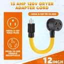 Kanayu 1 FT NEMA 5-15P to 10-30R 15Amp Dryer Adapter Cord NEMA 5-15P Male to 10-30R Female Power Adapter 15 Amp 3 Prong Female Receptacle ONLY for 120V Device EV Power Cord