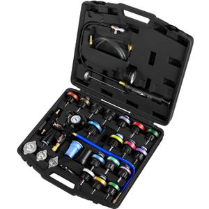 JIFETOR Radiator Coolant Pressure Tester Vacuum Refill Tool Kit, 28PCS Automotive Cooling System Leak Test and Pneumatic Purge Fill Set with Testing Adapter Caps Universal for Airlift Car Auto Truck