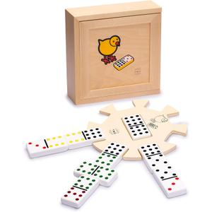Yellow Mountain Imports Chicken Foot Complete Game Set with Double 9 Dominoes, Wooden Case, Hub, and Scorepad
